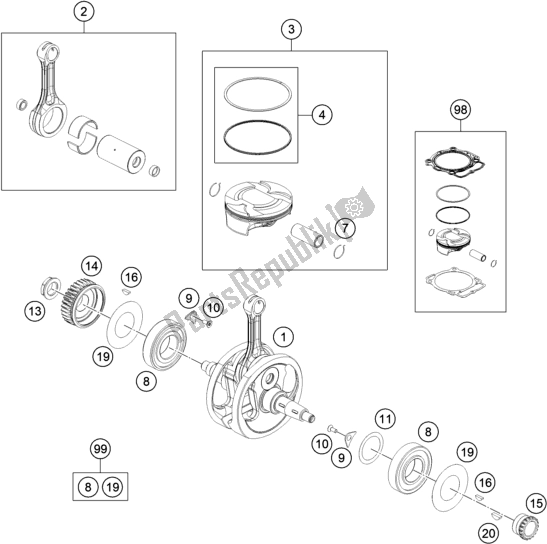 Toutes les pièces pour le Vilebrequin, Piston du Gasgas MC 450F EU 2021