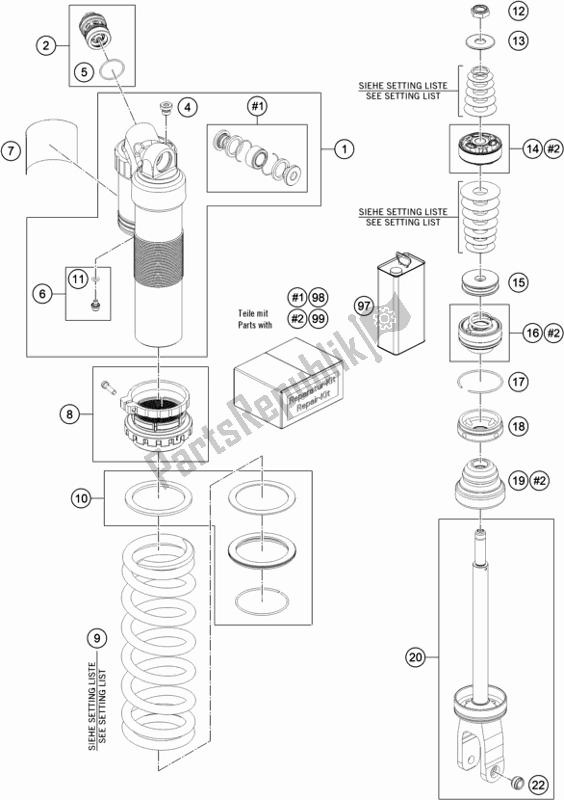 Todas as partes de Amortecedor Desmontado do Gasgas MC 450F EU 2021