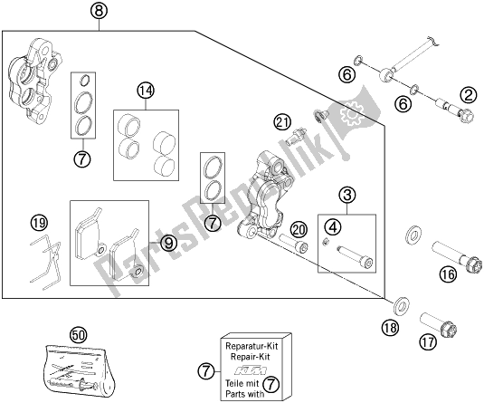 All parts for the Front Brake Caliper of the Gasgas MC 50 EU 2021