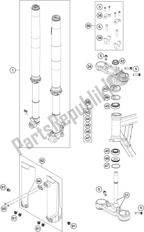 All parts for the Front Fork, Triple Clamp of the Gasgas MC 50 EU 2021