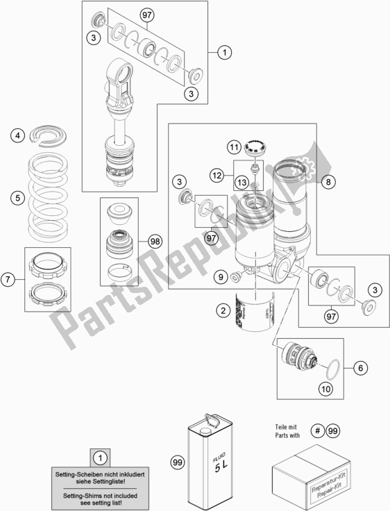 All parts for the Shock Absorber Disassembled of the Gasgas MC 50 EU 2021