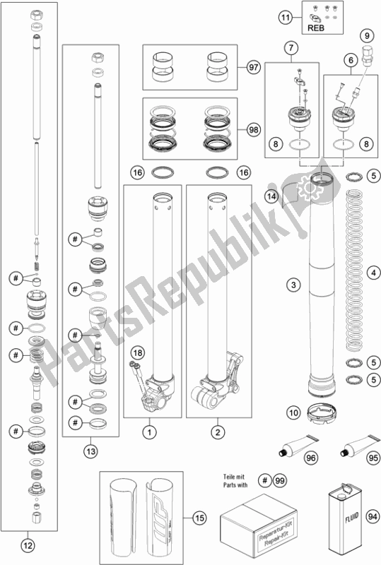 All parts for the Front Fork Disassembled of the Gasgas MC 65 EU 2021