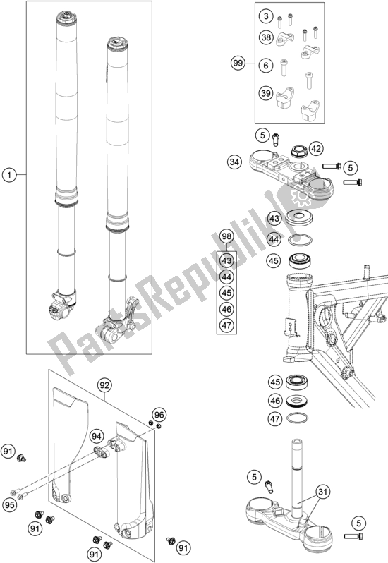 All parts for the Front Fork, Triple Clamp of the Gasgas MC 65 EU 2021