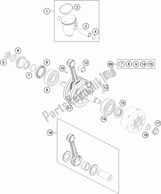 All parts for the Crankshaft, Piston of the Gasgas MC 85 19/ 16 EU 851916 2021