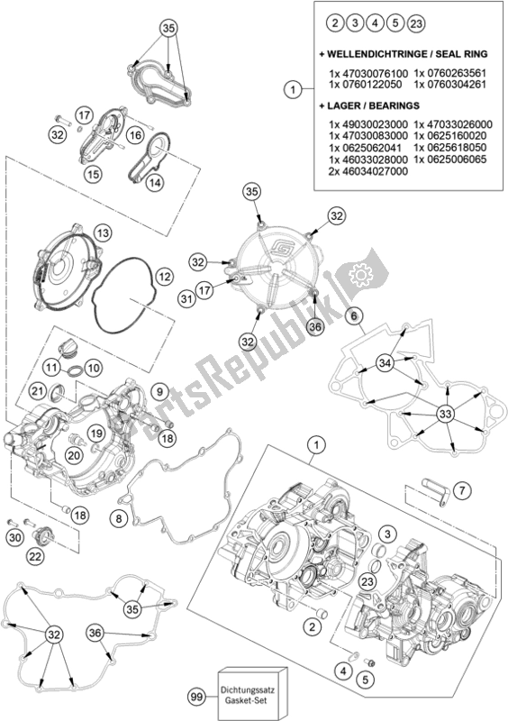 All parts for the Engine Case of the Gasgas MC 85 19/ 16 EU 851916 2021