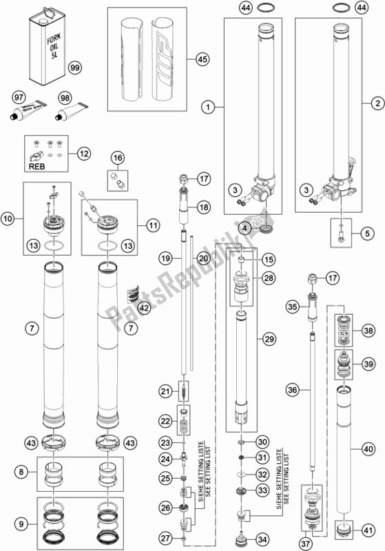 All parts for the Front Fork Disassembled of the Gasgas MC 85 19/ 16 EU 851916 2021