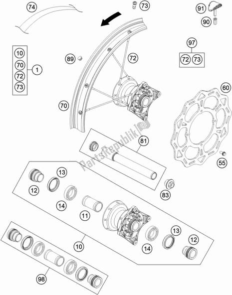 All parts for the Front Wheel of the Gasgas MC 85 19/ 16 EU 851916 2021