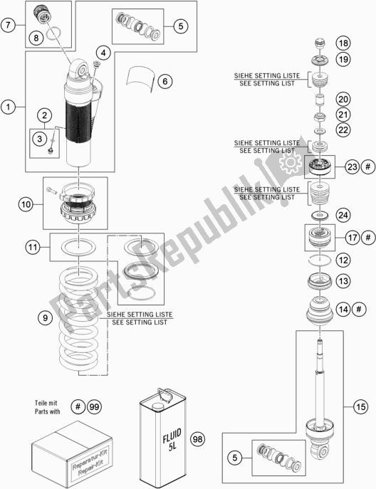 All parts for the Shock Absorber Disassembled of the Gasgas MC 85 19/ 16 EU 851916 2021