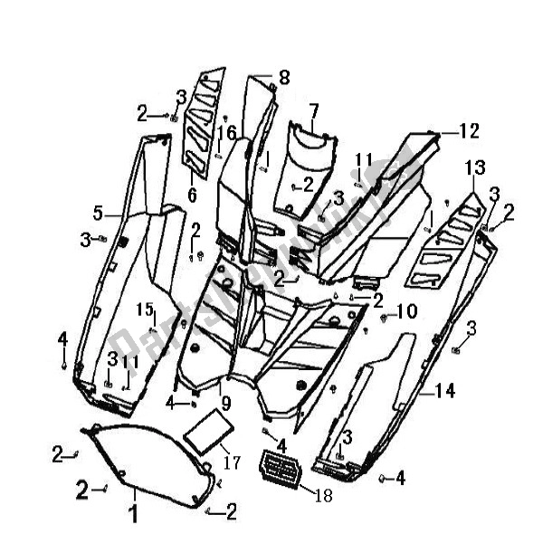 All parts for the Footboard of the Generic XOR Stroke ZW 09 45 KM H 50 2000 - 2010