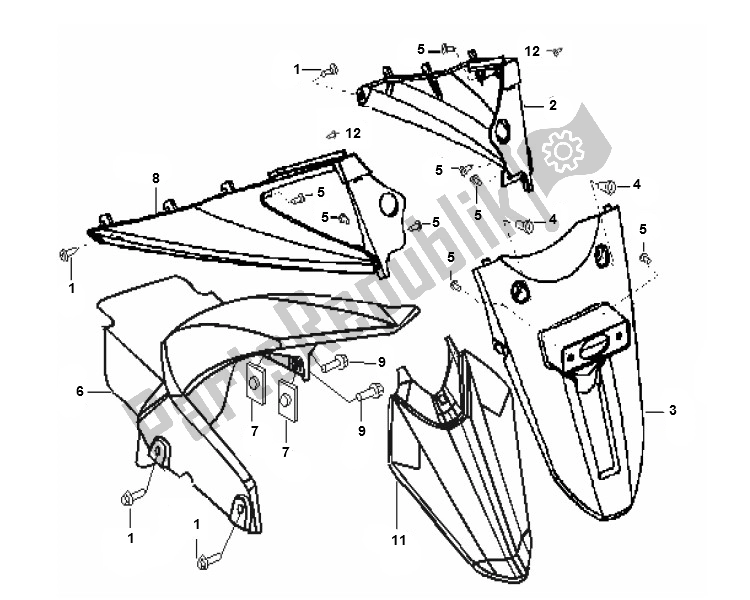 All parts for the Rear Fender of the Generic XOR WIT 09 45 KM H 50 2000 - 2010