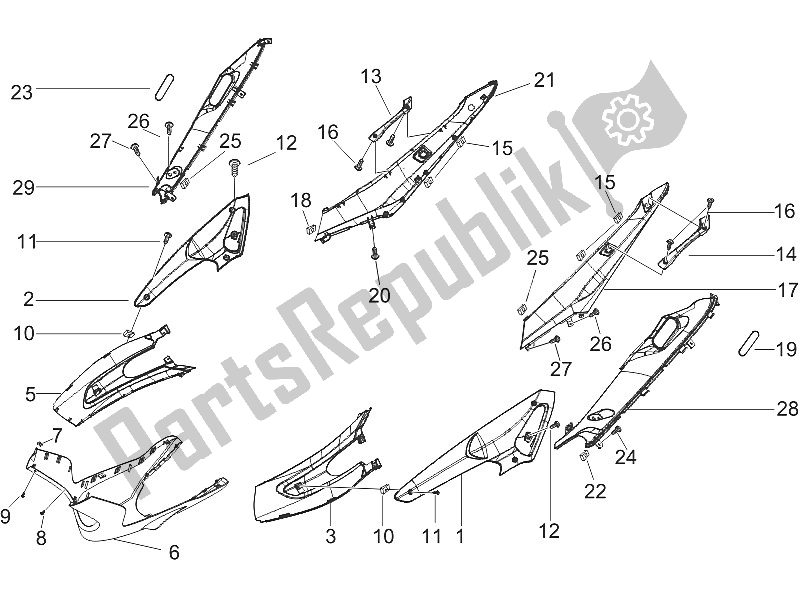 All parts for the Side Cover - Spoiler of the Gilera Runner 50 Pure JET 2005