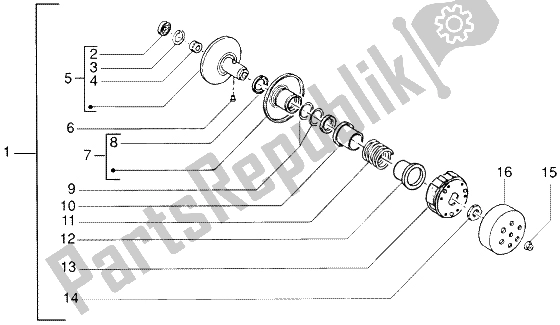 All parts for the Driven Pulley of the Gilera DNA M Y 50 1998