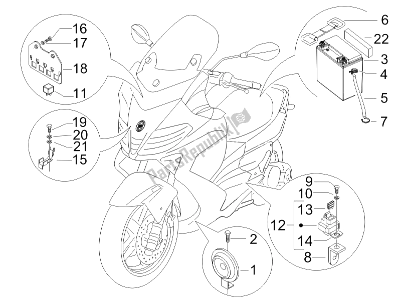 Todas las partes para Interruptores De Control Remoto - Batería - Bocina de Gilera Nexus 500 SP E3 2006