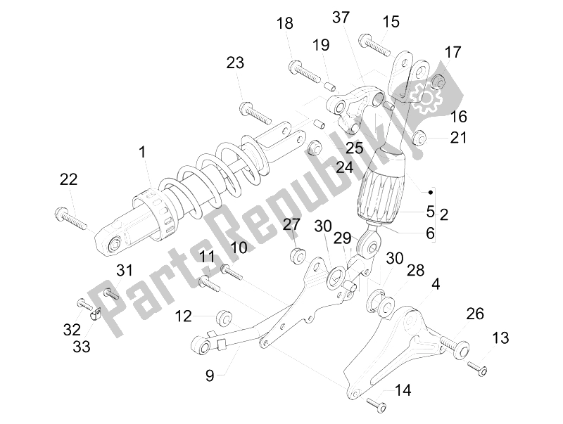 All parts for the Rear Suspension - Shock Absorber/s of the Gilera Nexus 500 SP E3 2006