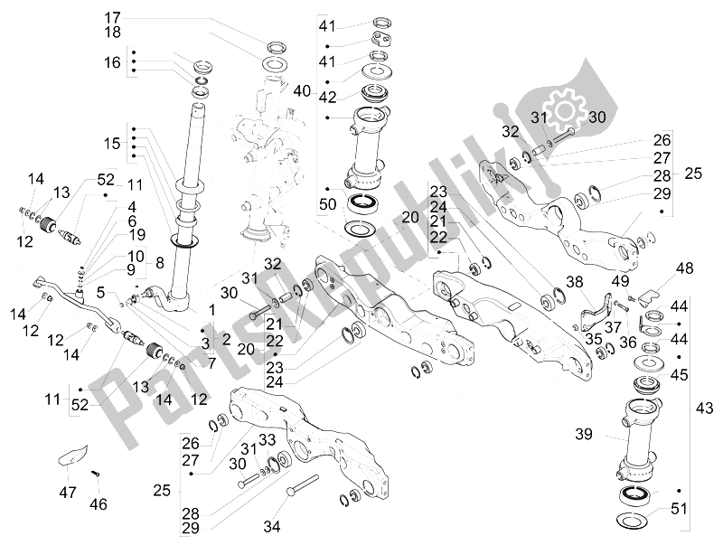 Toutes les pièces pour le Fourche / Tube De Direction - Palier De Direction du Gilera Fuoco 500 4T 4V IE E3 LT 2013