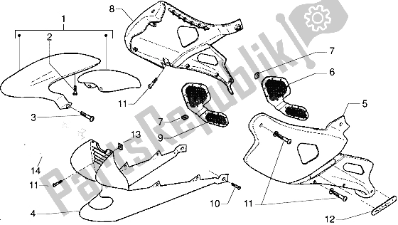 All parts for the Side Covers of the Gilera DNA 50 1998