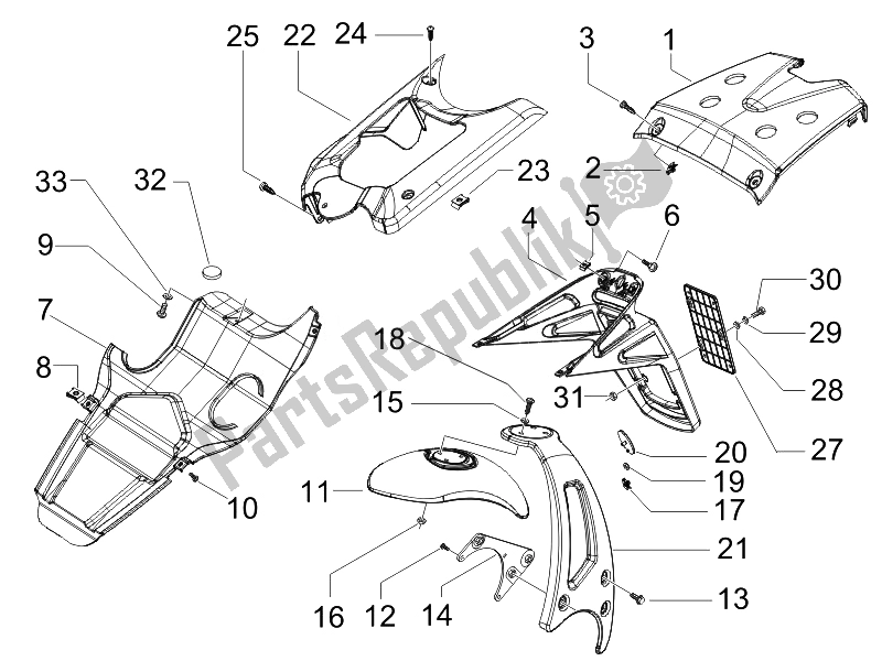 Toutes les pièces pour le Capot Arrière - Protection Contre Les éclaboussures du Gilera Runner 50 SP 2008