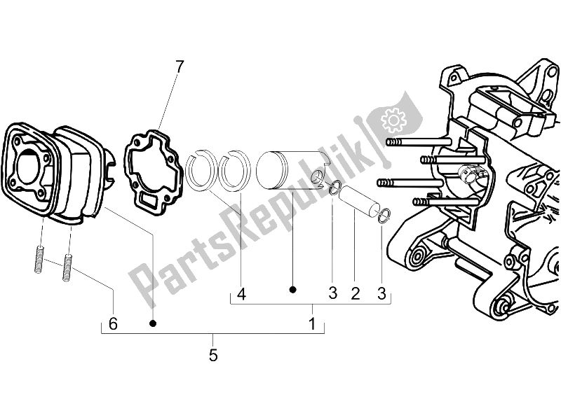 All parts for the Cylinder-piston-wrist Pin Unit of the Gilera Runner 50 SP 2007