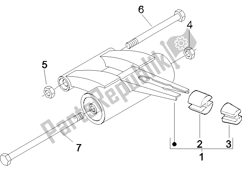 All parts for the Swinging Arm of the Gilera Runner 50 SP Race 2005