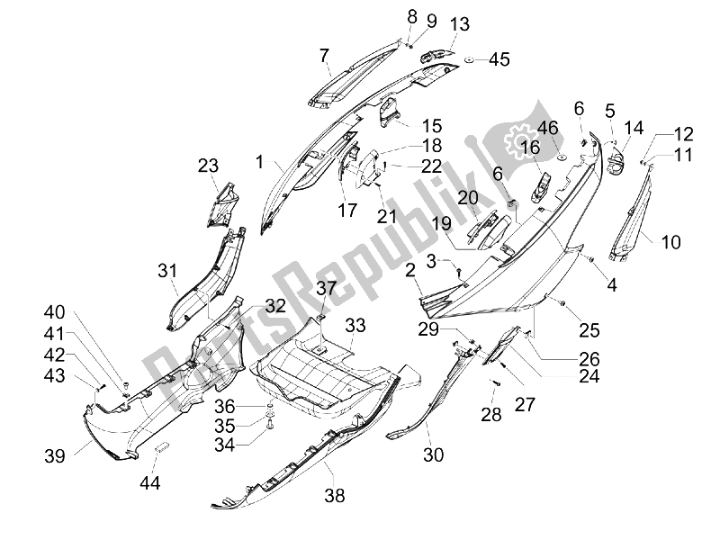 Toutes les pièces pour le Couvercle Latéral - Spoiler du Gilera Fuoco 500 E3 2007