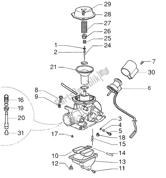 All parts for the Carburettor (2) of the Gilera Runner 125 VX 4T 1998