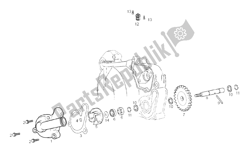 All parts for the Water Pump of the Gilera SMT 50 2011