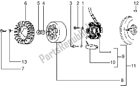 Tutte le parti per il Volano Magneto del Gilera Easy Moving 50 1998