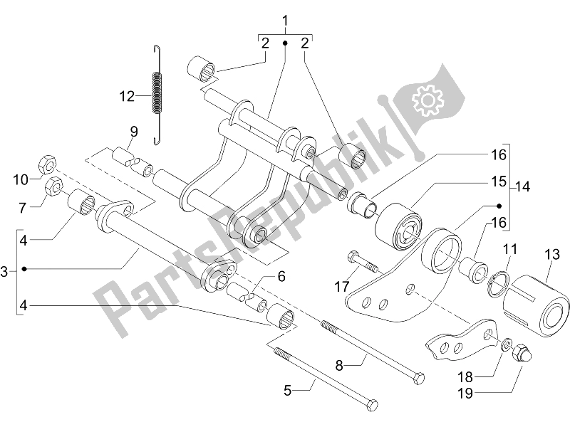 All parts for the Swinging Arm of the Gilera Runner 200 VXR 4T Race E3 2006
