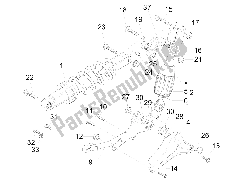 All parts for the Rear Suspension - Shock Absorber/s of the Gilera Nexus 500 E3 2009