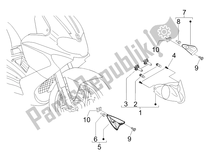 Alle onderdelen voor de Koplampen - Richtingaanwijzers van de Gilera Runner 50 Pure JET 2010