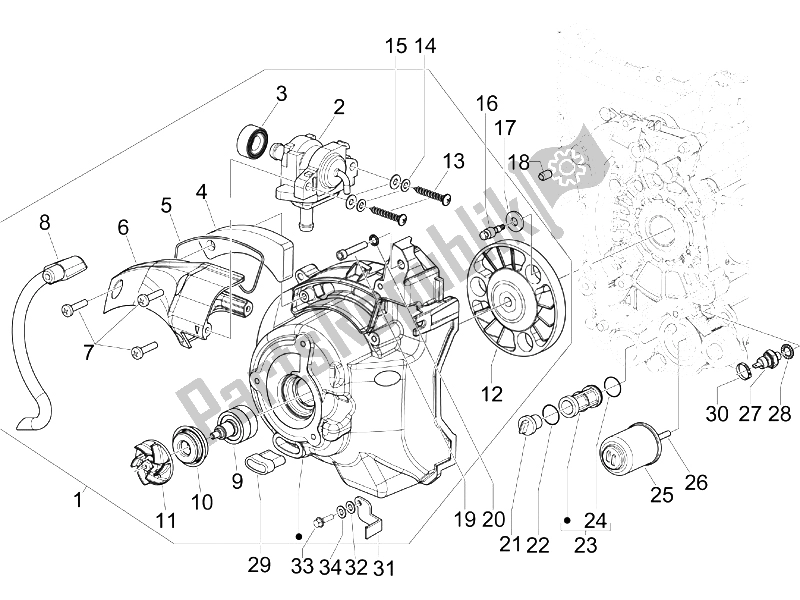 Toutes les pièces pour le Couvercle Magnéto Volant - Filtre à Huile du Gilera Runner 125 VX 4T SC 2006