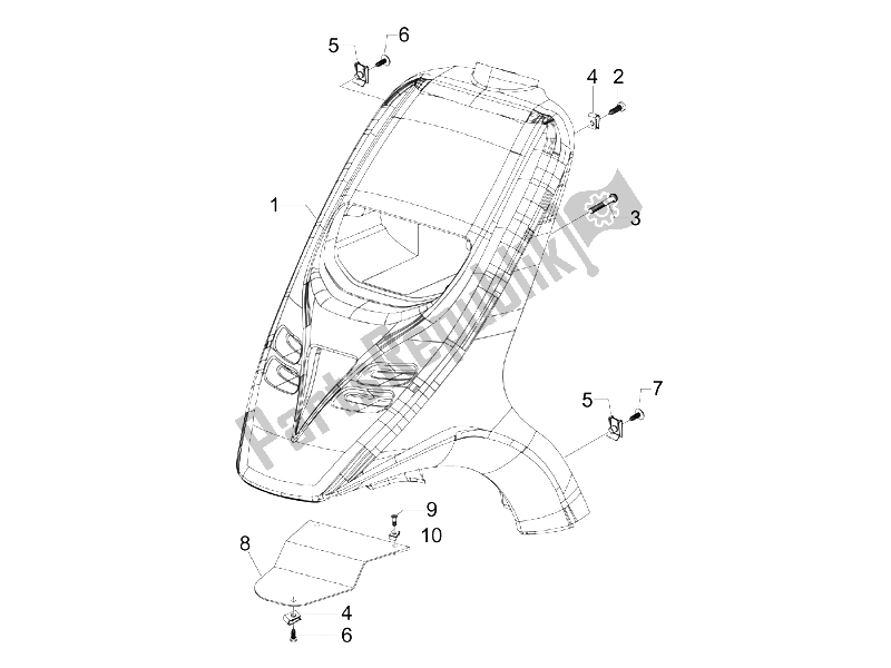 All parts for the Front Shield of the Gilera Storm 50 2007