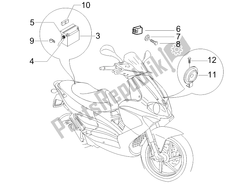 Toutes les pièces pour le Télécommandes - Batterie - Klaxon du Gilera Runner 50 SP SC 2006