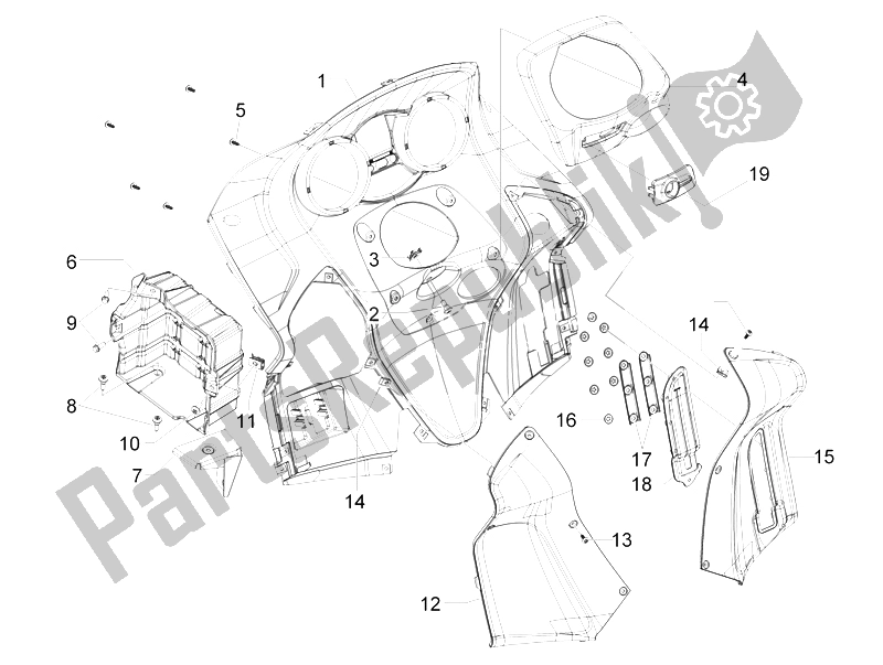 All parts for the Front Glove-box - Knee-guard Panel of the Gilera GP 800 Centenario 2009