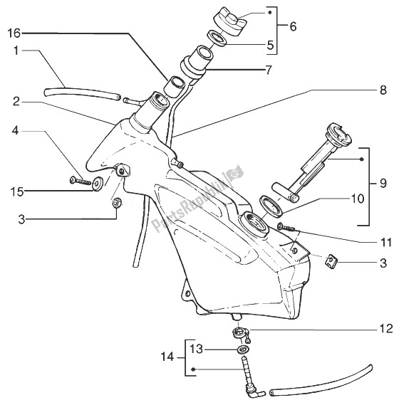 All parts for the Fuel Tank of the Gilera Runner 200 VXR 4T 1998