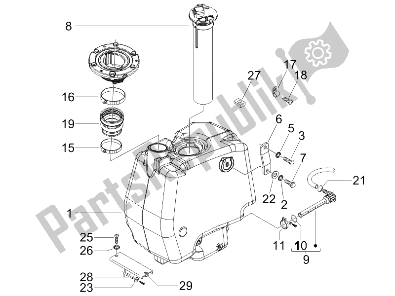 All parts for the Fuel Tank of the Gilera Runner 50 SP Race 2005