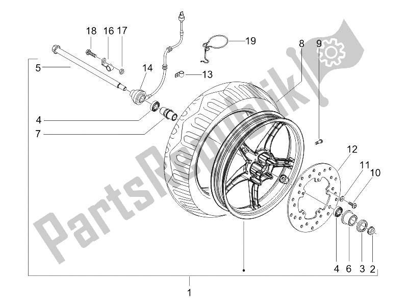 All parts for the Front Wheel of the Gilera Runner 50 Pure JET Race 2005