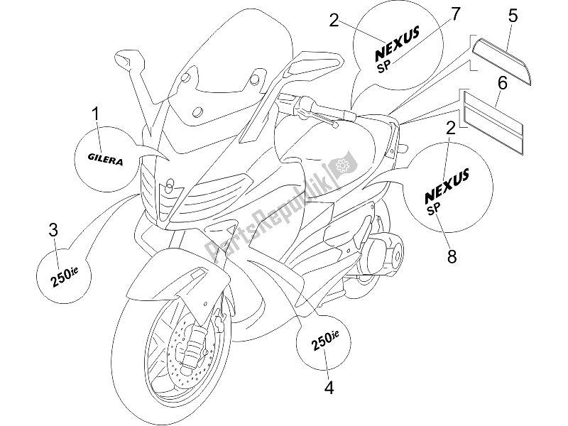 Toutes les pièces pour le Plaques - Emblèmes du Gilera Nexus 250 SP E3 2006