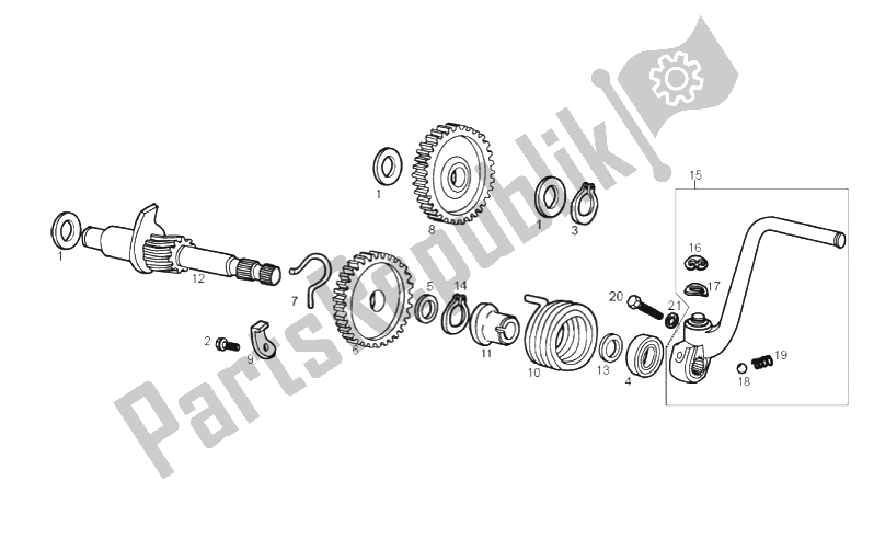 All parts for the Kick-start Shaft of the Gilera RCR 50 2011