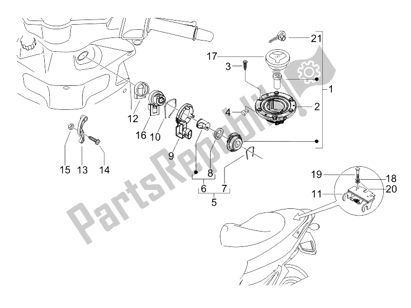 Todas as partes de Fechaduras do Gilera Runner 125 VX 4T E3 UK 2006