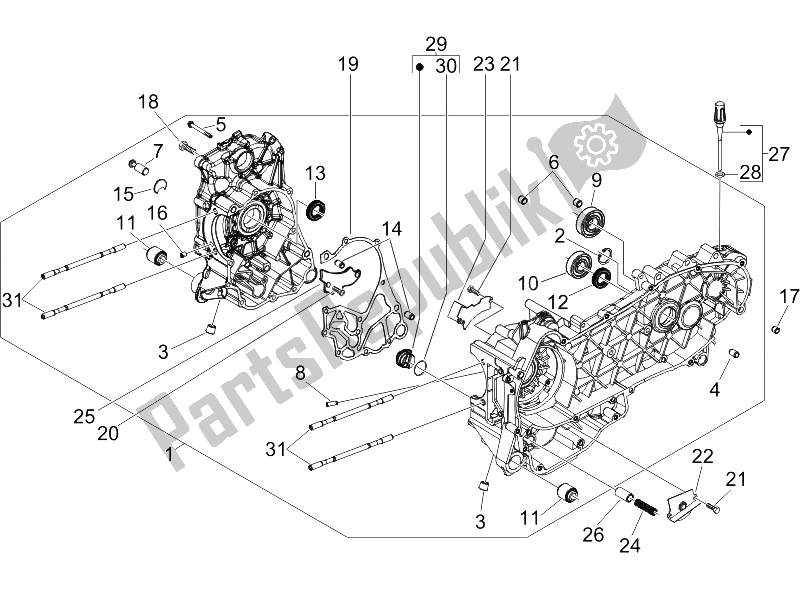 All parts for the Crankcase of the Gilera Runner 200 VXR 4T Race E3 UK 2006