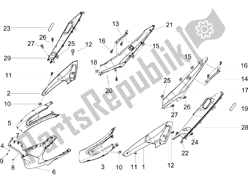 All parts for the Side Cover - Spoiler of the Gilera Runner 125 VX 4T SC UK 2006