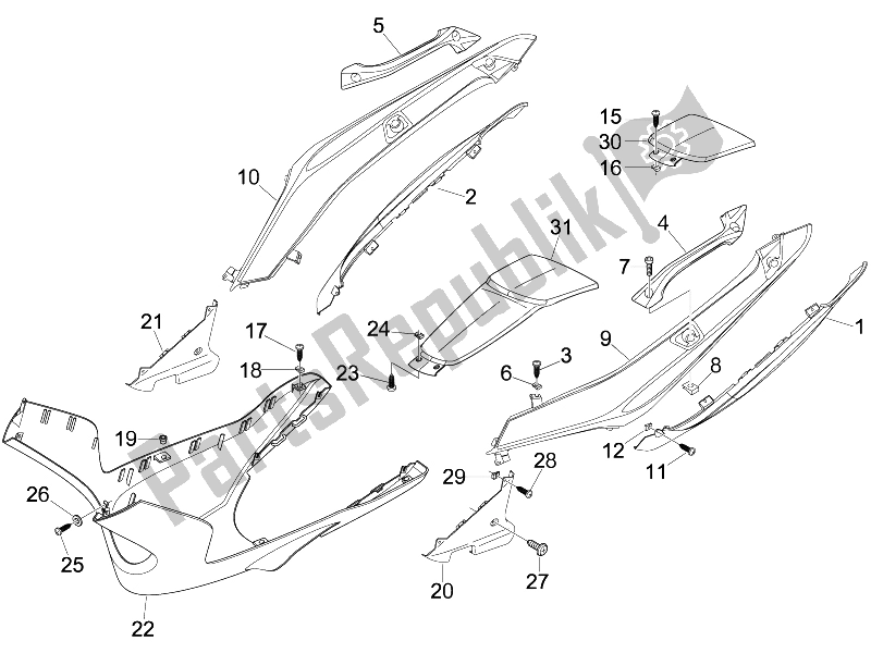 Toutes les pièces pour le Couvercle Latéral - Spoiler du Gilera Nexus 500 E3 UK 2006