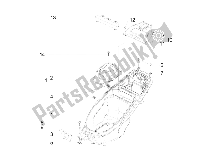 All parts for the Helmet Huosing - Undersaddle of the Gilera Runner 50 SP 2010