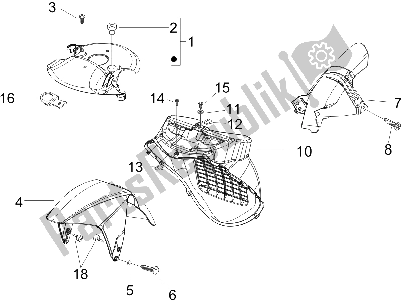 All parts for the Wheel Huosing - Mudguard of the Gilera Runner 200 VXR 4T Race UK 2006