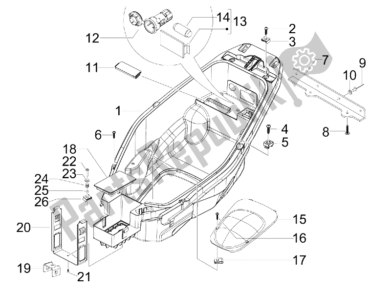 All parts for the Helmet Huosing - Undersaddle of the Gilera Nexus 300 IE E3 2009