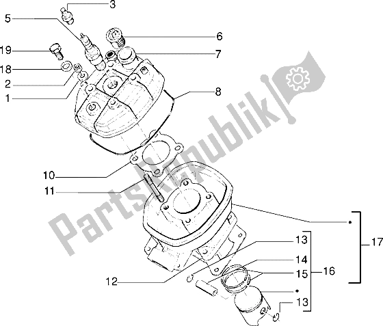 All parts for the Head-cylinder-piston of the Gilera GSM 50 1998