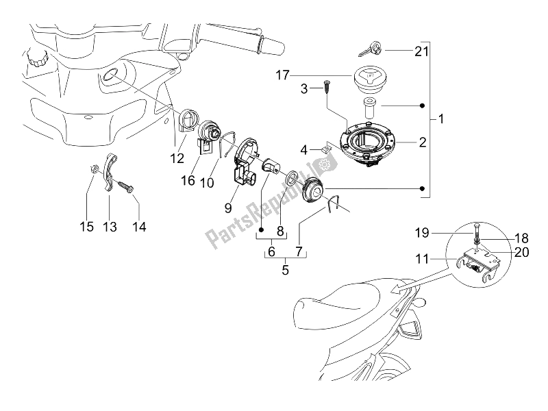 Tutte le parti per il Serrature del Gilera Runner 200 VXR 4T Race E3 UK 2006