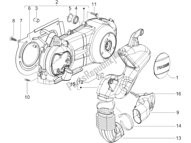 All parts for the Crankcase Cover - Crankcase Cooling of the Gilera Runner 125 VX 4T 2005