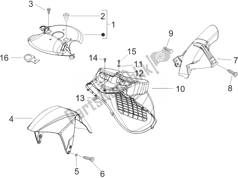 All parts for the Wheel Huosing - Mudguard of the Gilera Runner 125 VX 4T 2005